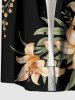 Chemise hawaïenne à imprimé floral, feuilles et branches, grande taille, avec poche boutonnée, pour hommes - Noir S