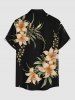 Plus Size Flower Leaf Branch Print Hawaii Button Pocket Shirt For Men -  