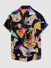 Cat Pizza Rolled Pancake Geometric Graphic Print Hawaii Button Pocket Shirt For Men -  