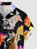 Cat Pizza Rolled Pancake Geometric Graphic Print Hawaii Button Pocket Shirt For Men -  