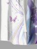 Chemise hawaïenne grande taille pour homme, à boutons et poche, imprimé 3D pailleté, motif papillon et courbes. - Blanc M