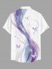 Chemise hawaïenne grande taille pour homme, à boutons et poche, imprimé 3D pailleté, motif papillon et courbes. - Blanc M