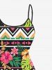 Robe à bretelles asymétrique à imprimé feuilles tropicales et fleurs d'hibiscus grande taille, style hawaïen - Rose clair M