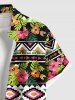 Plus Size Hibiscus Flowers Tropical Leaf Print Buttons Pocket Hawaii Shirt For Men -  
