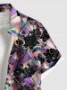 Plus Size Valentine's Day Rose Flower Rainbow Print Buttons Pocket Shirt For Men -  