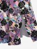 Robe midi fendue grande taille à imprimé rose et arc-en-ciel pour la Saint-Valentin - Pourpre  6X