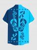 Tongs grandes tailles à fleurs d'hibiscus, imprimé colorblock, boutons, poche, chemise hawaïenne pour hommes - Bleu 2XL