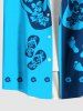 Tongs grandes tailles à fleurs d'hibiscus, imprimé colorblock, boutons, poche, chemise hawaïenne pour hommes - Bleu 2XL