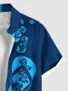Tongs grandes tailles à fleurs d'hibiscus, imprimé colorblock, boutons, poche, chemise hawaïenne pour hommes - Bleu 2XL