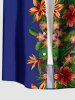 Chemise hawaïenne grande taille pour homme, à imprimé feuilles d'hibiscus, boutons et poche. - Bleu profond S