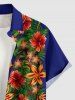 Chemise hawaïenne grande taille pour homme, à imprimé feuilles d'hibiscus, boutons et poche. - Bleu profond S