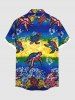 Chemise hawaïenne grande taille pour homme, à imprimé tortue et poisson colorblock, boutons et poche. - Bleu Marine S
