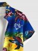 Plus Size Turtle Fish Colorblock Print Buttons Pocket Hawaii Shirt For Men -  