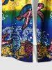 Plus Size Turtle Fish Colorblock Print Buttons Pocket Hawaii Shirt For Men -  