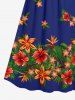 Robe cache-cœur hawaïenne à imprimé de fleurs d'hibiscus et de feuilles, grande taille - Bleu S