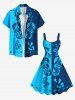 Robe débardeur hawaïenne à imprimé colorblock et tongs à fleurs d'hibiscus grande taille - Bleu 5X