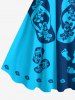 Robe débardeur hawaïenne à imprimé colorblock et tongs à fleurs d'hibiscus grande taille - Bleu 5X