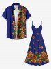 Robe cache-cœur hawaïenne à imprimé de fleurs d'hibiscus et de feuilles, grande taille - Bleu 6X
