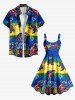 Robe débardeur hawaïenne à imprimé tortue et poisson colorblock grande taille - Bleu Marine S