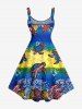 Robe débardeur hawaïenne à imprimé tortue et poisson colorblock grande taille - Bleu Marine S