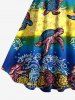 Robe débardeur hawaïenne à imprimé tortue et poisson colorblock grande taille - Bleu Marine S