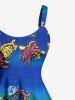Robe débardeur hawaïenne grande taille à imprimé tortue et poisson colorblock - Bleu Marine 5X