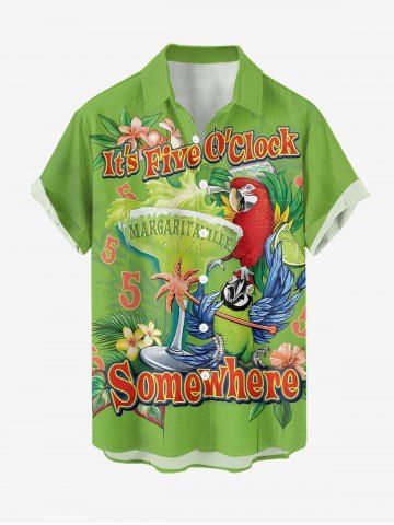 Chemise hawaïenne grande taille pour homme, à imprimé perroquet, jus de fruits, fleurs et feuilles, boutons et poche. - GREEN - 6XL