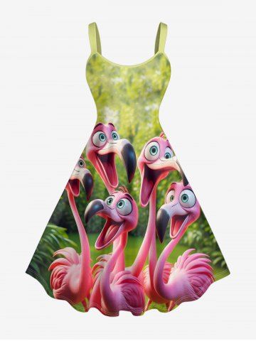 Robe débardeur hawaïenne à imprimé flamants roses grande taille - GREEN - S