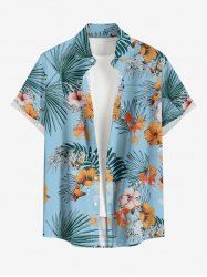 Hibiscus Flowers Tropical Leaf Print Buttons Pocket Hawaii Shirt For Men -  