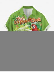 Chemise hawaïenne grande taille pour homme, à imprimé perroquet, jus de fruits, fleurs et feuilles, boutons et poche. - Vert M