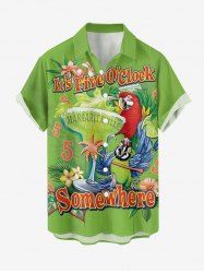 Chemise hawaïenne grande taille pour homme, à imprimé perroquet, jus de fruits, fleurs et feuilles, boutons et poche. - Vert 2XL