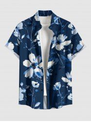 Chemise hawaïenne grande taille à imprimé floral et feuilles, boutons et poche pour homme - Cadetblue S