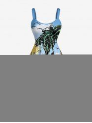 Seascape Coconut Tree Sun Boat Sea Waves Print Hawaii Tank Dress -  