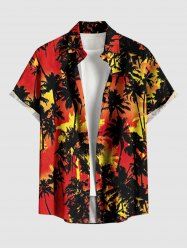 Chemise hawaïenne grande taille à imprimé cocotiers, boutons et poches pour homme - Orange Foncé S