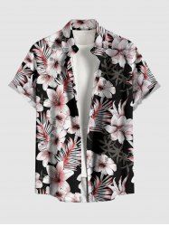 Plus Size Flowers Leaf Tropical Print Buttons Pocket Hawaii Shirt For Men -  