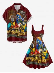 Coconut Tree Parrot Pirate Letters Print Matching Hawaii Cruise Beach Outfit For Couples -  