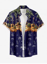 Coconut Tree Pineapple Guitar Print Hawaii Button Pocket Shirt For Men -  