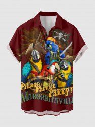 Chemise à poches boutonnées grande taille pour homme, motif perroquet et cocotier, inspirée des pirates, avec imprimé croisière à Hawaï. - Rouge foncé S