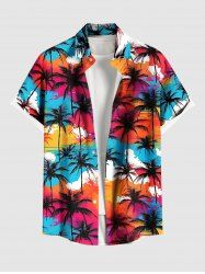 Chemise hawaïenne grande taille pour homme, imprimée ciel coloré et cocotiers, avec boutons et poche. - Multi S