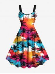 Robe débardeur hawaïenne grande taille à imprimé ciel coloré et cocotier - Multi S