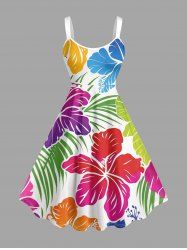 Robe trapèze hawaïenne à imprimé floral tropical et feuilles d'hibiscus grande taille - Blanc 4X