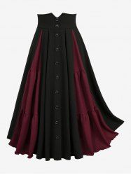 Plus Size Two Tone Patchwork Buttons A Line Skirt -  