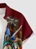 Coconut Tree Parrot Pirate Letters Print Hawaii Cruise Button Pocket Shirt For Men -  