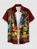 Coconut Tree Parrot Pirate Letters Print Hawaii Cruise Button Pocket Shirt For Men -  