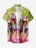 Plus Size Flamingo Trees Print Buttons Pocket Hawaii Shirt For Men -  