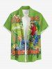 Chemise hawaïenne grande taille pour homme, à imprimé perroquet, jus de fruits, fleurs et feuilles, boutons et poche. - Vert 2XL