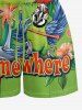 Plus Size Parrot Fruit Juice Flowers Leaf Print Cinched Hawaii Romper -  