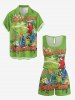 Parrot Fruit Juice Flowers Leaf Print Cinched Hawaii Romper -  