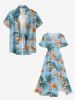 Hibiscus Flowers Tropical Leaf Print Split Hawaii Midi Dress -  
