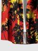Chemise hawaïenne grande taille à imprimé cocotiers, boutons et poches pour homme - Orange Foncé S